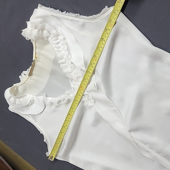 Tahari Sleeveless V-Neck Blouse With Ruffle Accent Around Collar Size Large - Picture 10 of 12